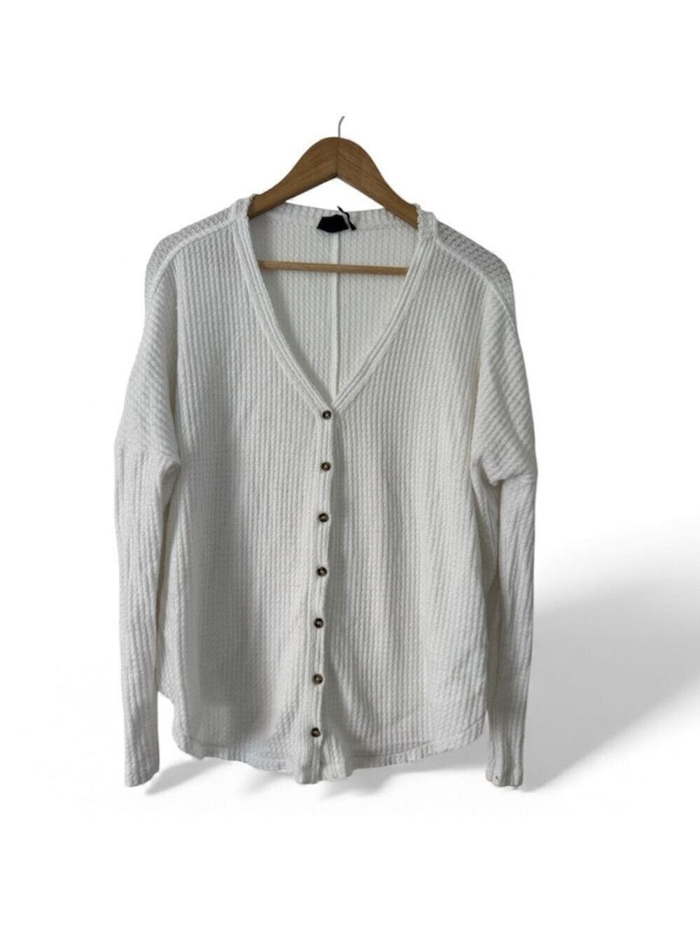 Out From Under White Waffle Knit Button Front Cardigan Soft Girl Coquette Layers